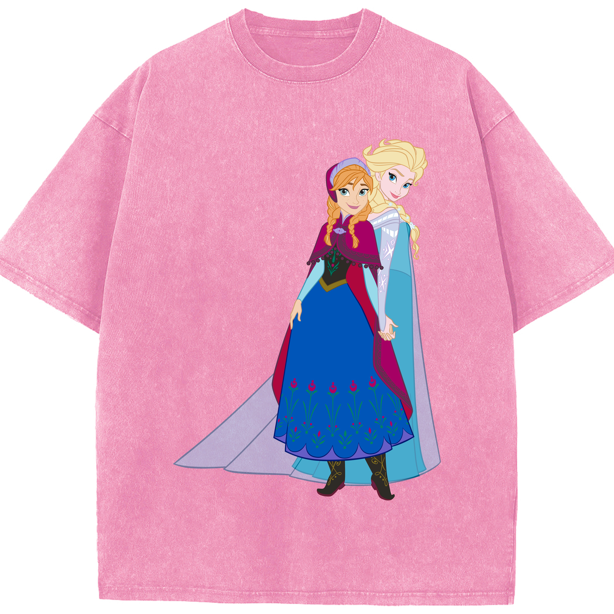 （画像用） アナと雪の女王 アンナ エルサ Frozen Anna Elsa 綿100% ヴィンテージ風 半袖Tシャツ（フロントプリント）